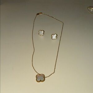T.J.Maxx Gold-Tone Necklace & Stud Set with White Mother-of-Pearl Clover Accents